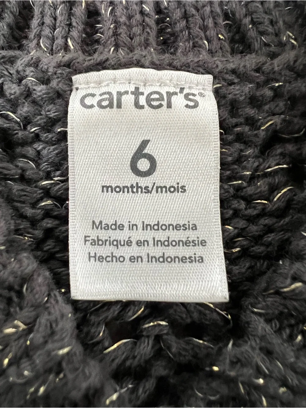 Carter’s Baby Girl Metallic Cable Knit Cardigan Sweater - Charcoal Gray - 6M
